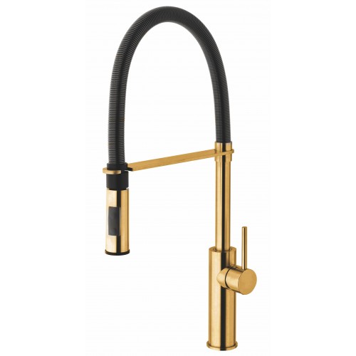 Paffoni Light køkkenarmatur med sort fjeder-slange - Børstet Messing Køkkenarmatur Paffoni